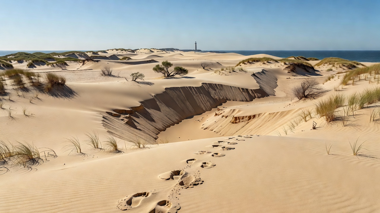 Cross-section of dune sediments with visible storm deposit layers exposed in a trench